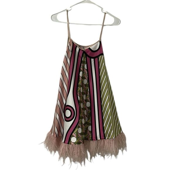 Dixie Collection Printed Green & Pink Mini Lightweight Sleeveless Dress(Size XS) - Picture 4 of 8